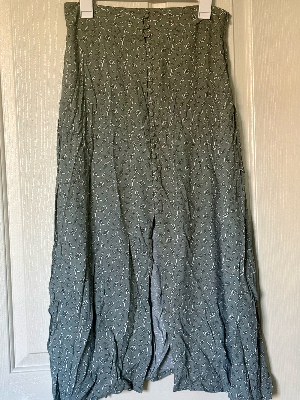 Olive Green Floral Button-Front Women's Skirt